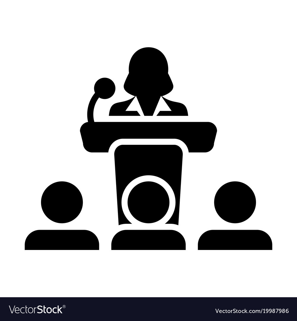 Public speaking icon female person on podium