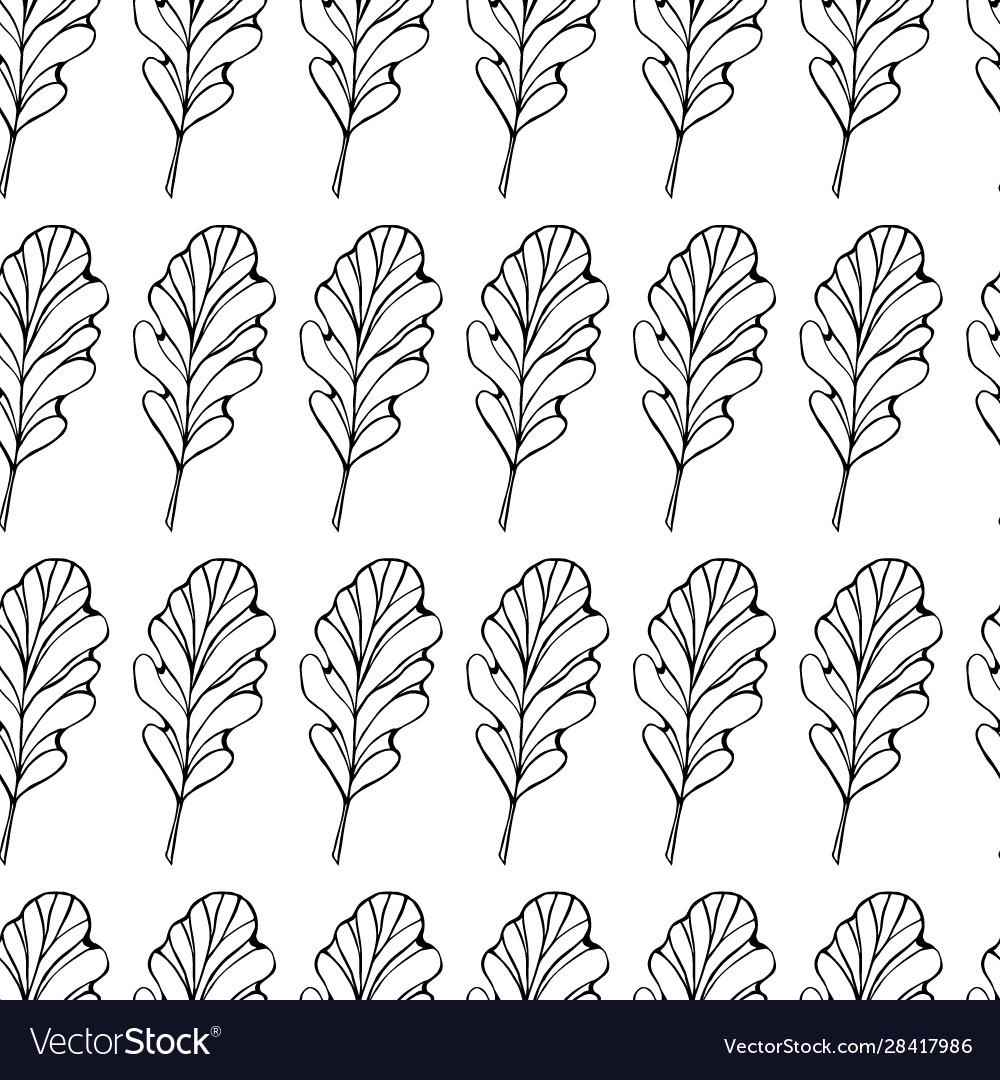 Seamless pattern leaves black outline Royalty Free Vector