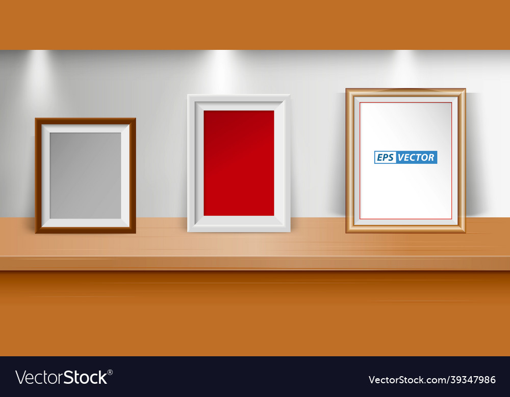 Set of realistic blank photo frame on table