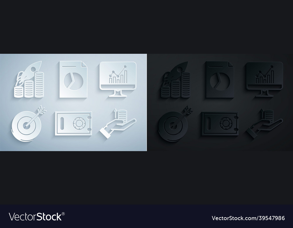Set safe computer monitor with graph chart vector image Set safe computer monitor with graph chart