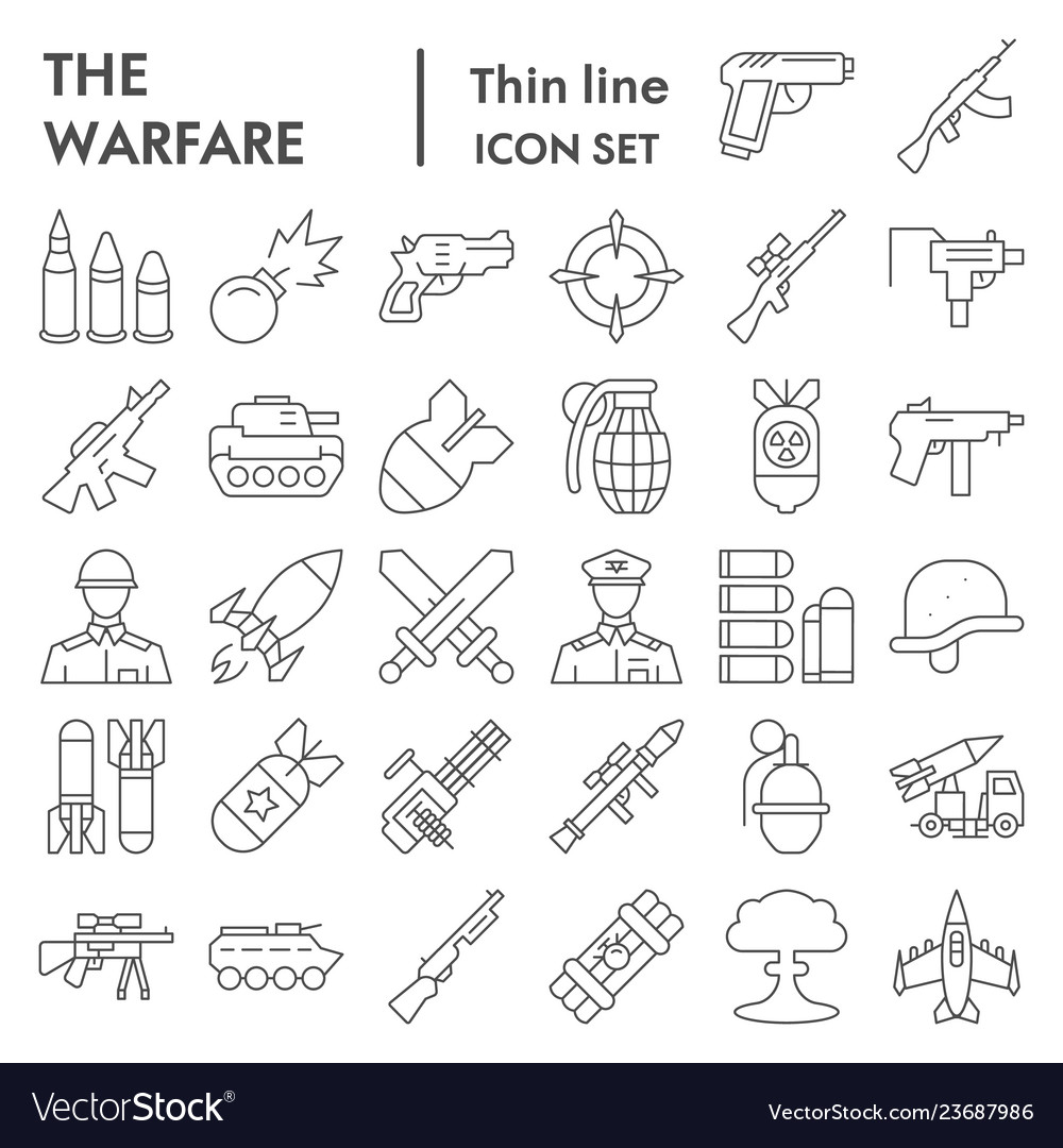 Warfare thin line icon set war symbols collection Vector Image