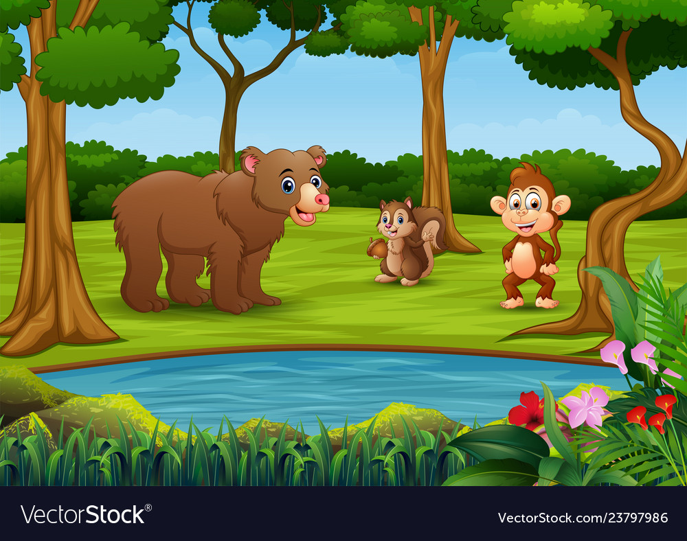 Wild animal cartoon playing on the nature