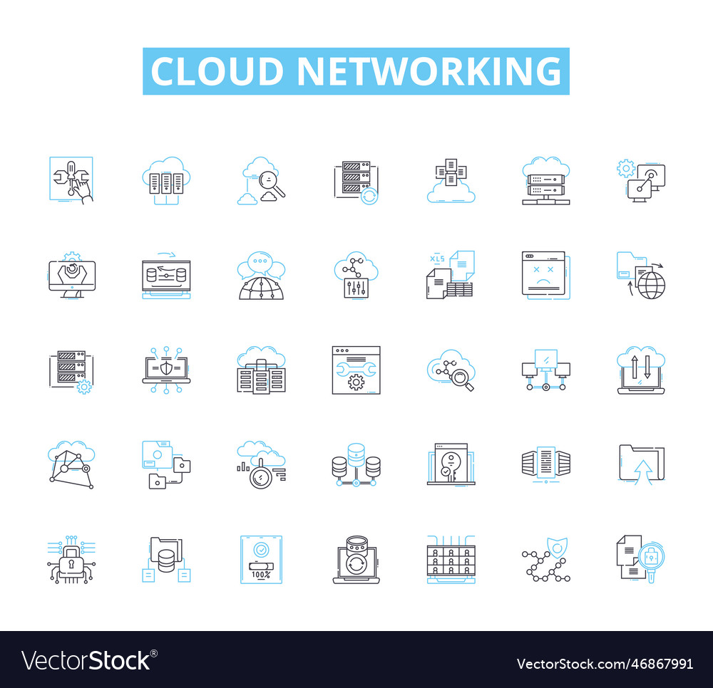 Cloud networking linear icons set virtualization vector image Cloud networking linear icons set virtualization