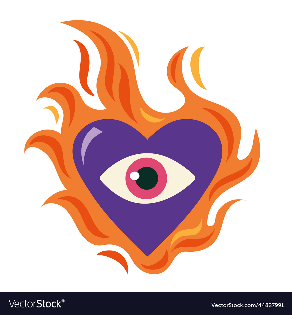 Heart with eye on fire Royalty Free Vector Image