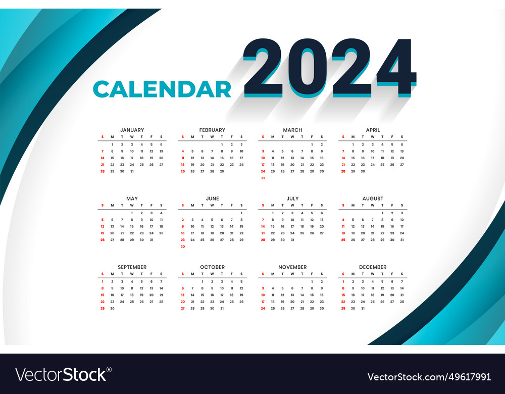 Modern 2024 english calendar template schedule Vector Image