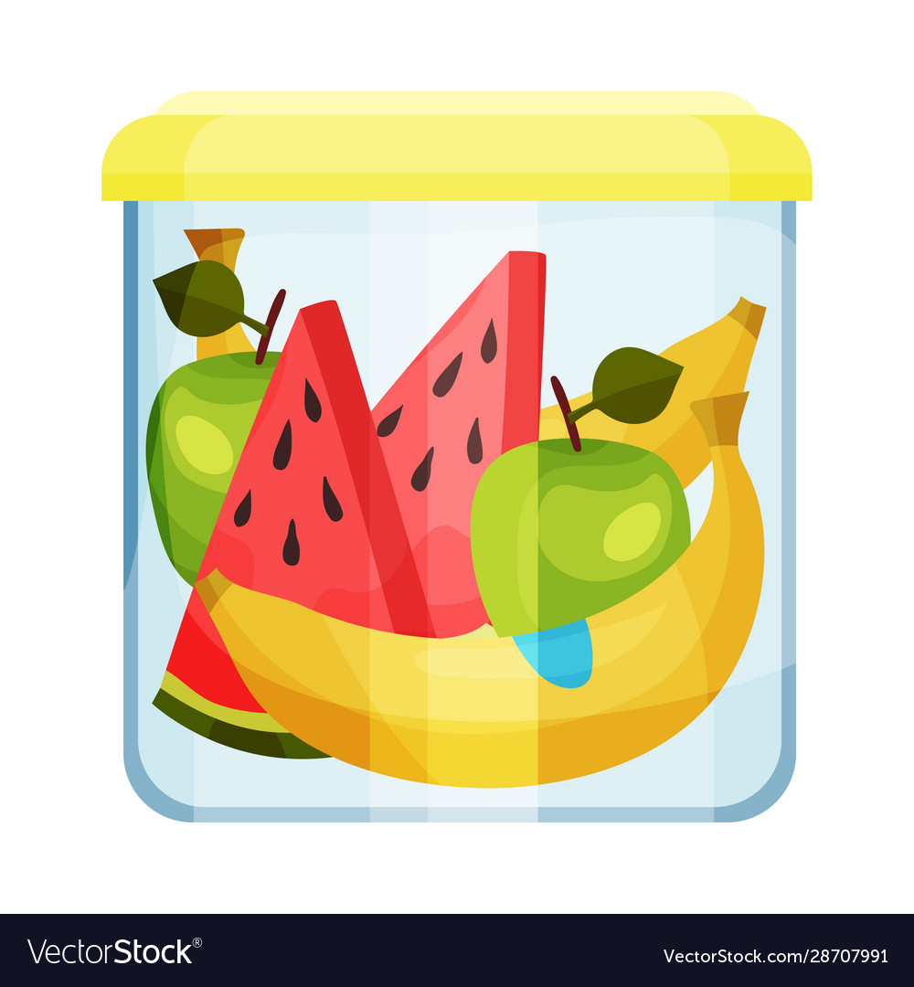 Plastic or glass closed container with fruits Vector Image