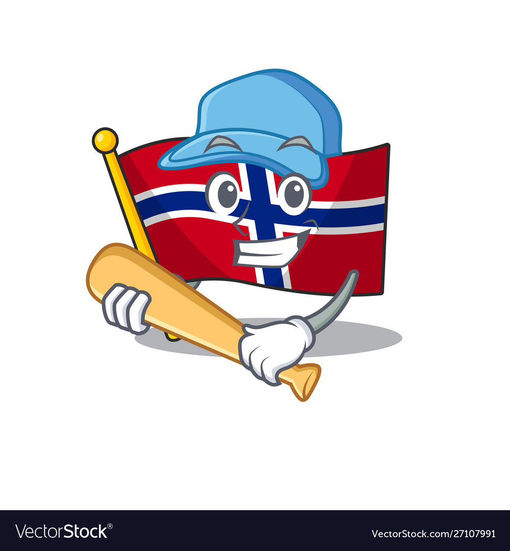 Playing baseball flag norway character shaped Vector Image