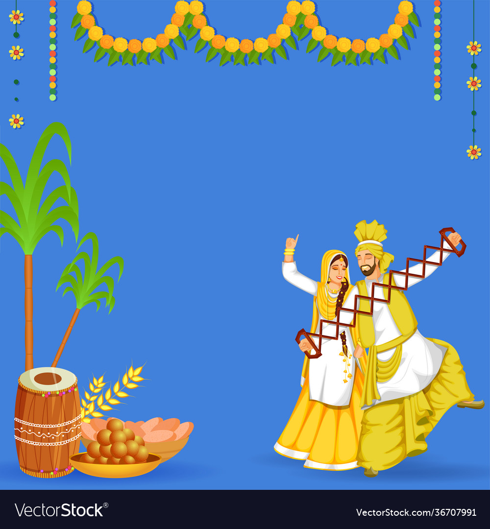 Punjabi couple dancing with sapp instrument dhol Vector Image Punjabi couple dancing with sapp instrument dhol Vector Image