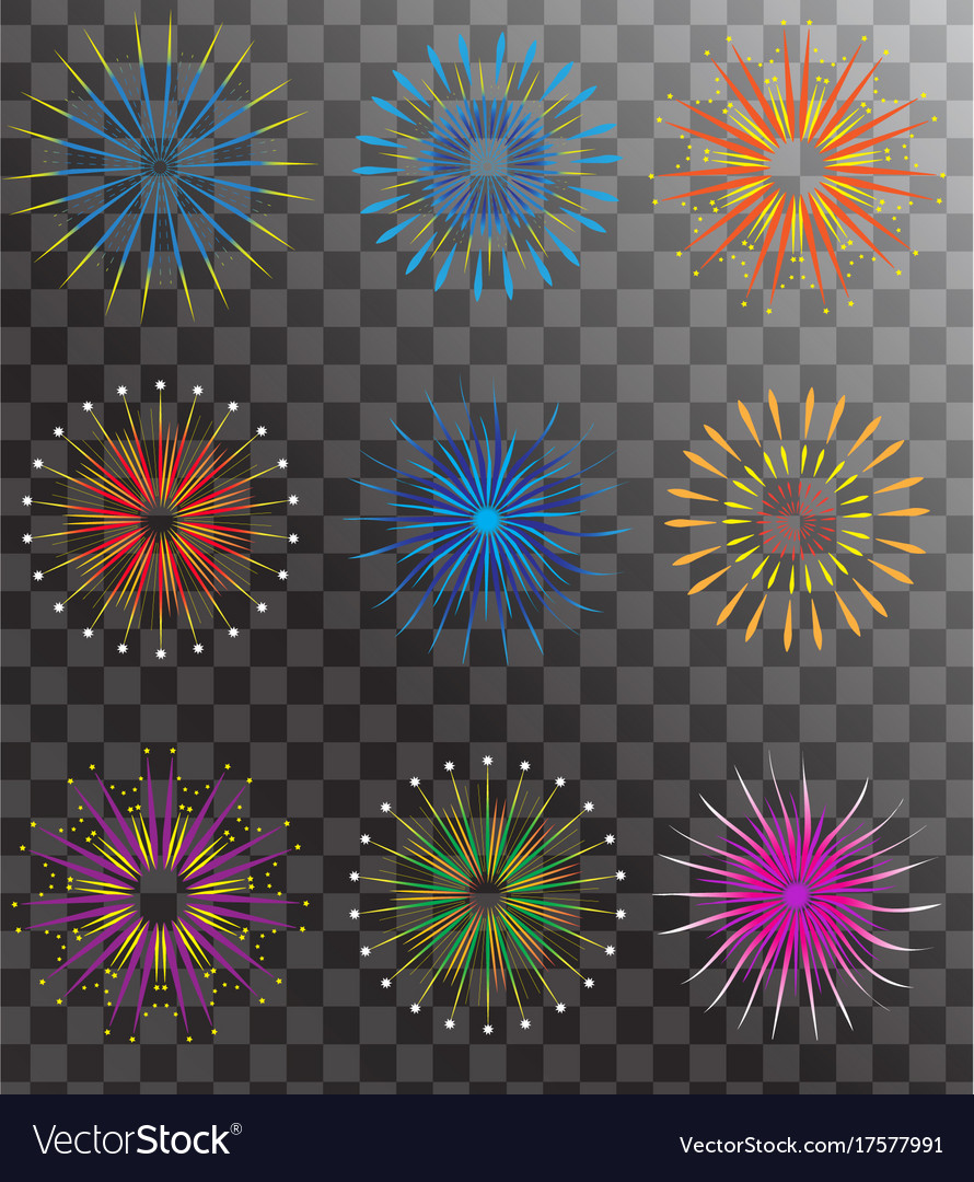 Realistic fireworks set isolated on a transparent