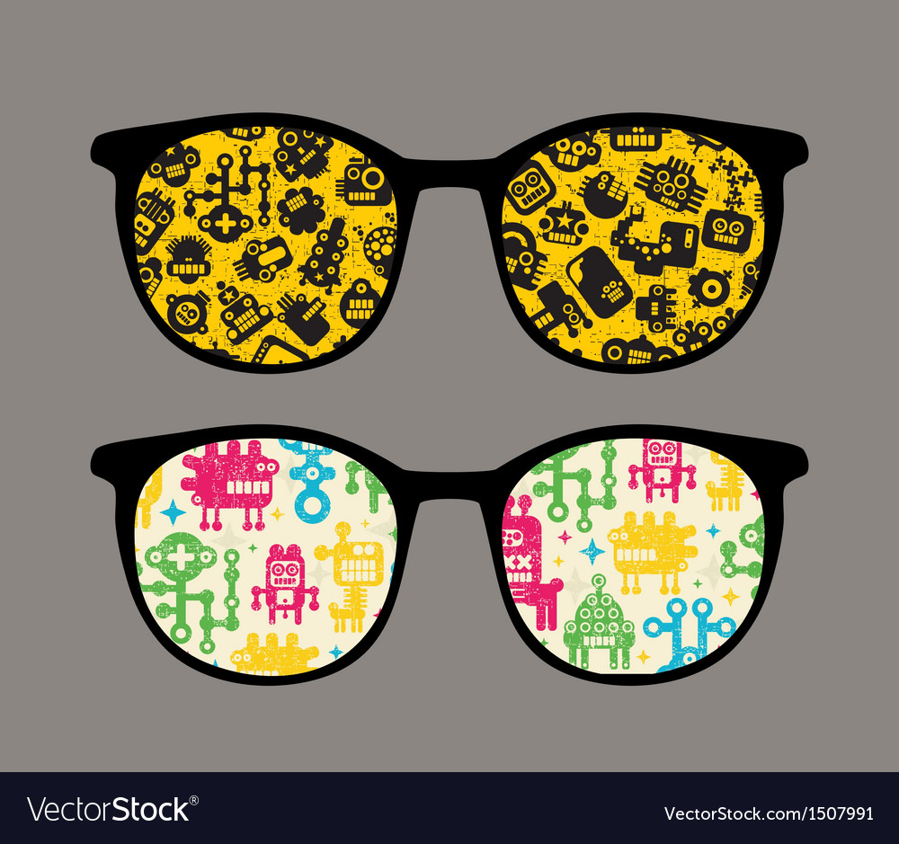 Retro sunglasses with robot pattern reflection