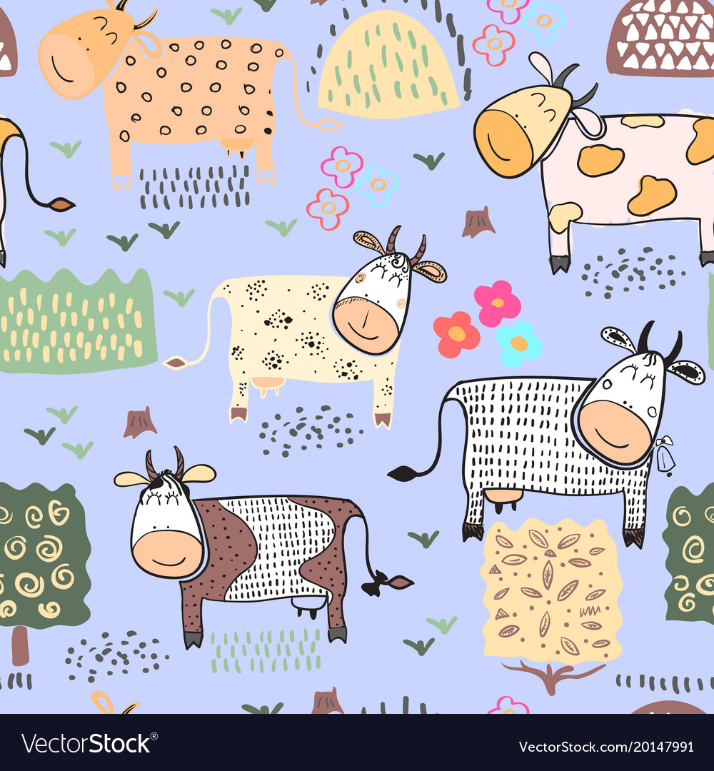 Seamless pattern background with cow