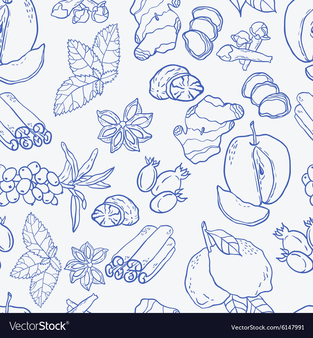 Seamless pattern with spices and berries