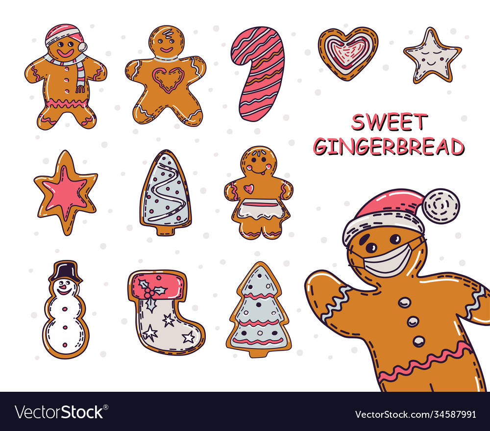 Set Cute Gingerbread Cookies For Christmas Vector Image