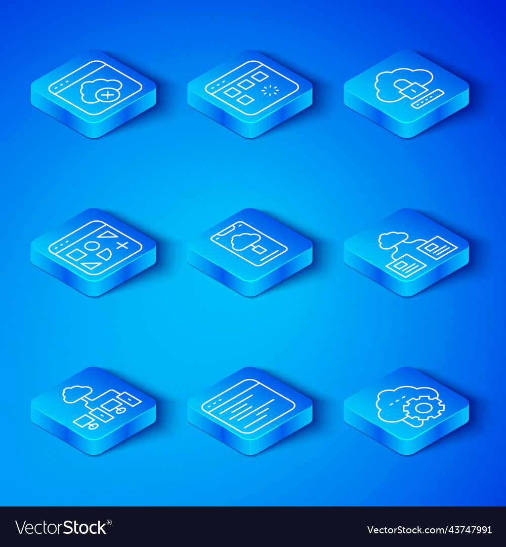 Set line computer network cloud technology data vector image Set line computer network cloud technology data