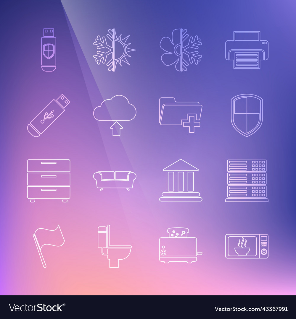 Set line microwave oven server data web hosting vector image Set line microwave oven server data web hosting