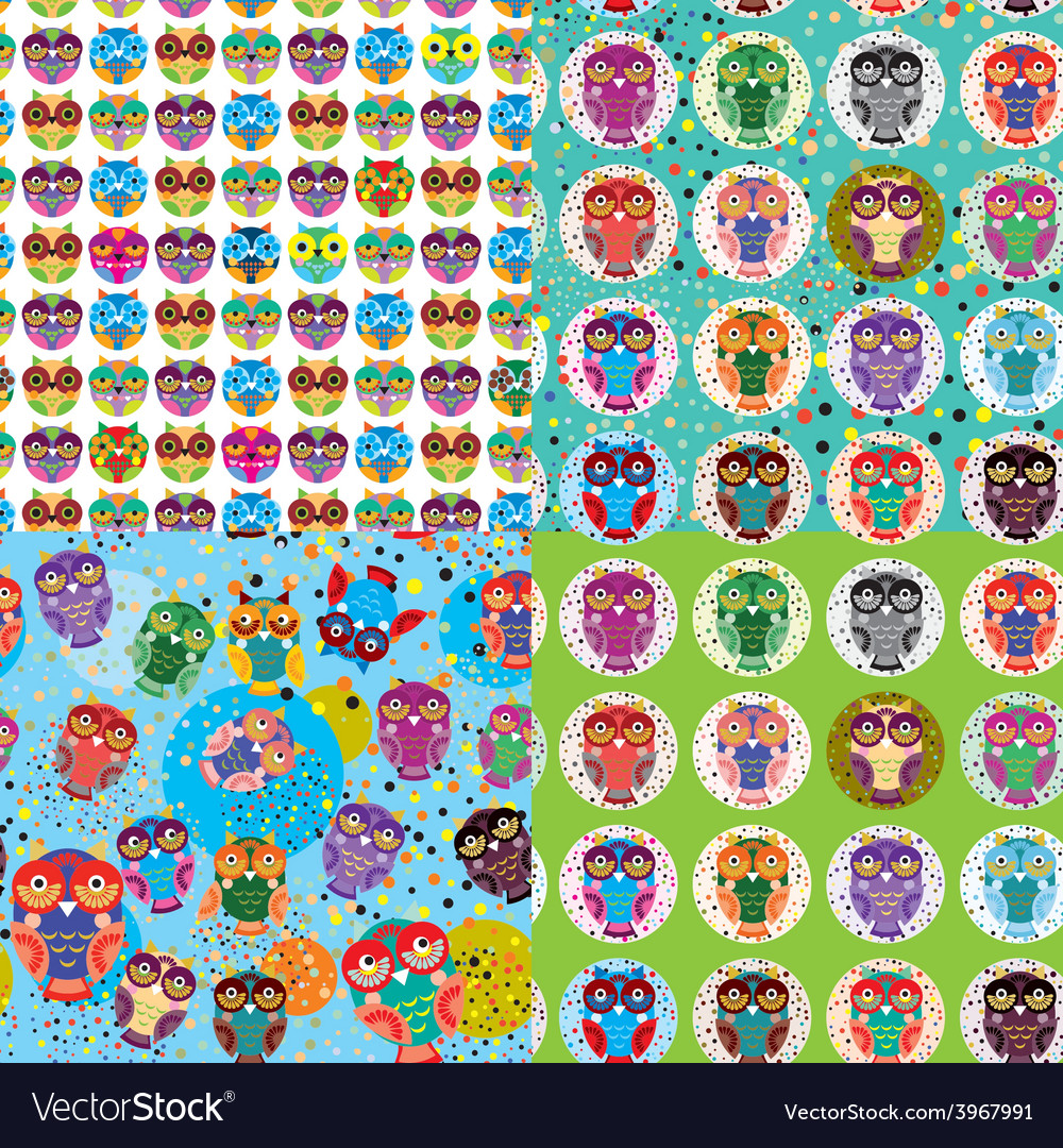 Set of 4 seamless pattern with owls