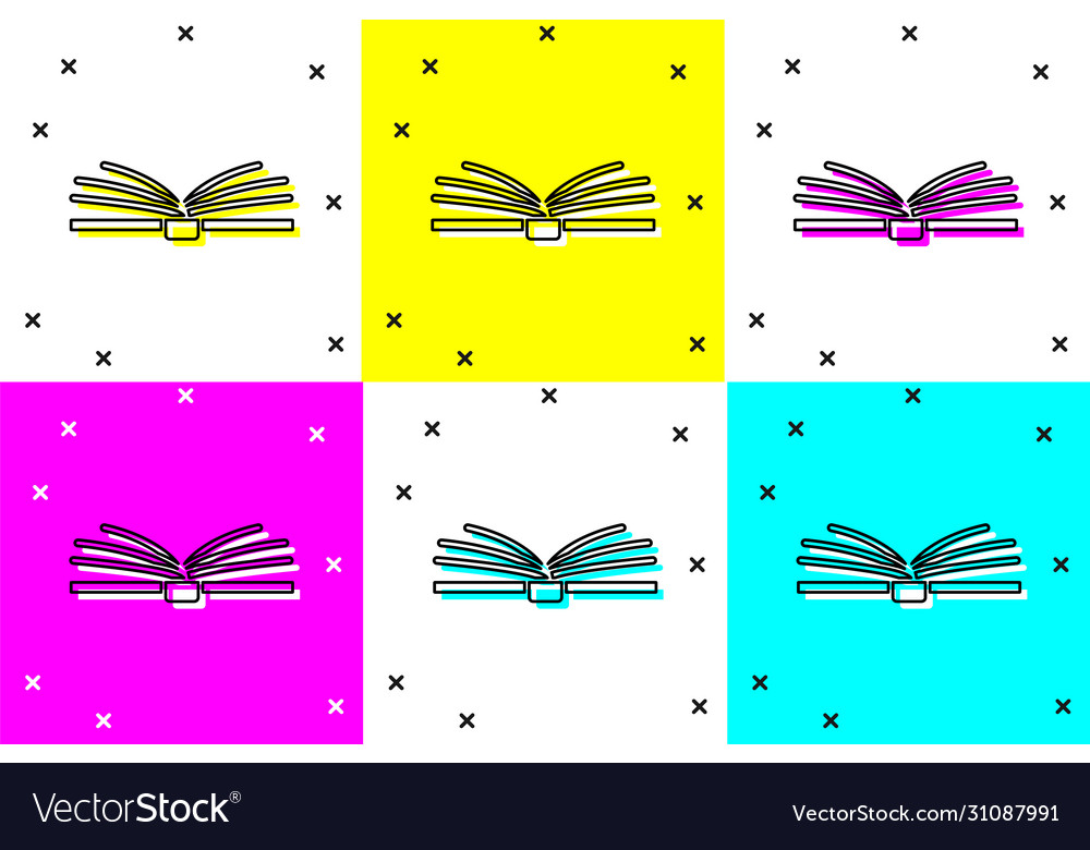 Set open book icon isolated on color background