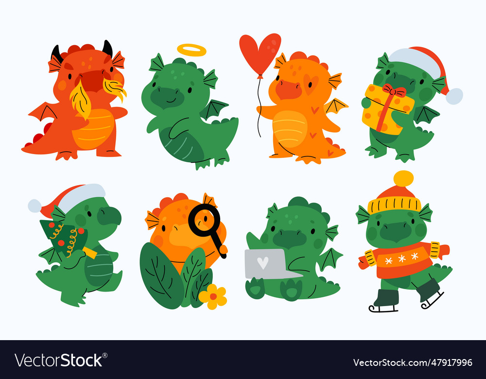 Cartoon dragons characters baby mythical animals vector image Cartoon dragons characters baby mythical animals