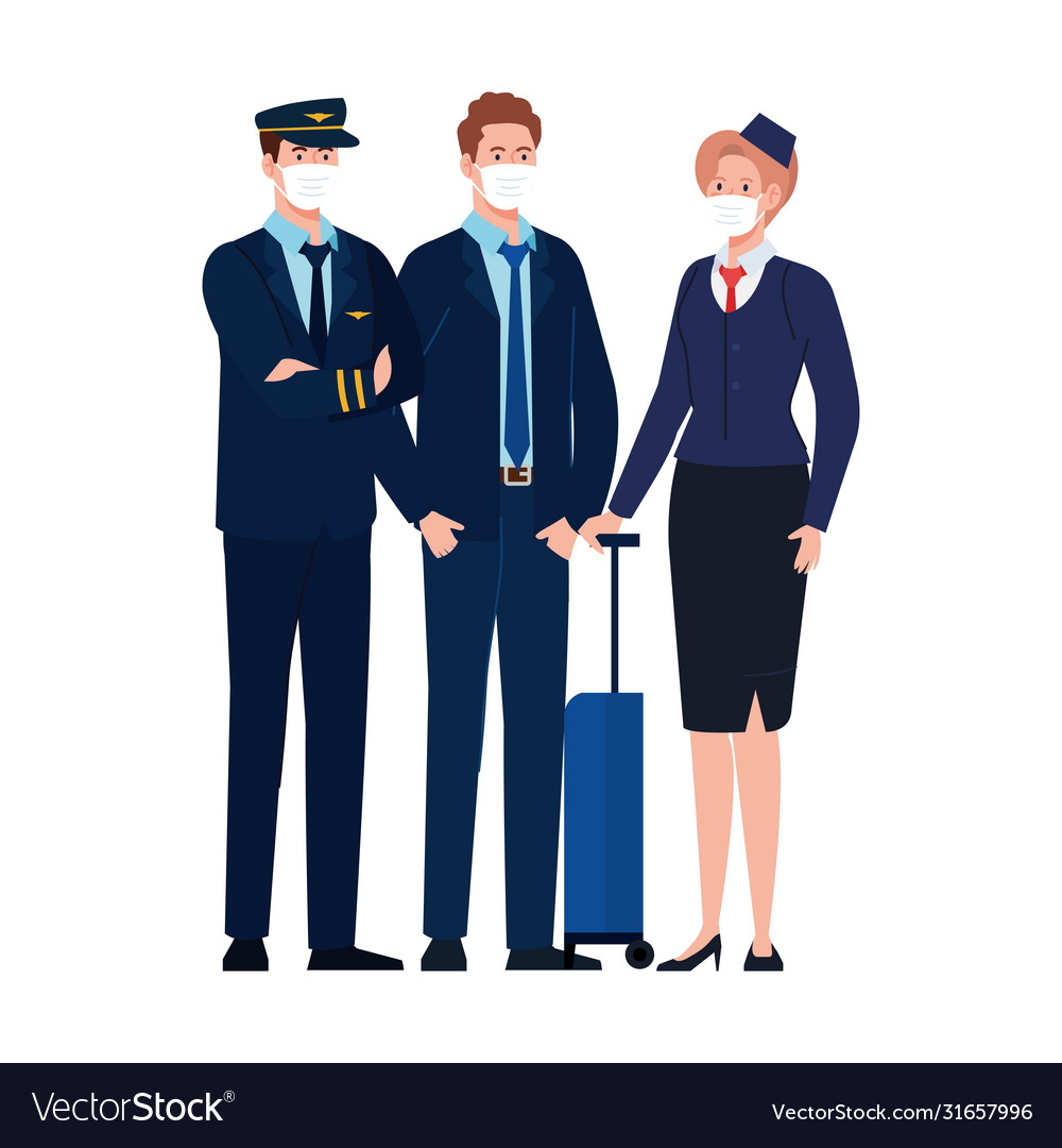 Female and male pilot businessman stewardess