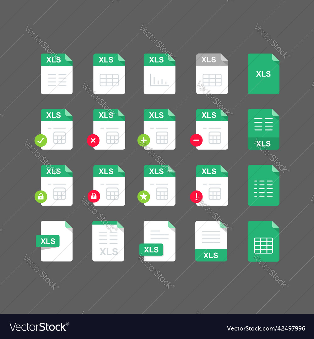 Flat design with xls files icon set symbol