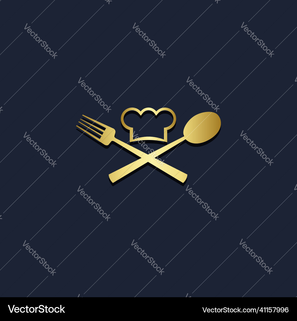 Food chef hat spoon fork gold logo Royalty Free Vector Image