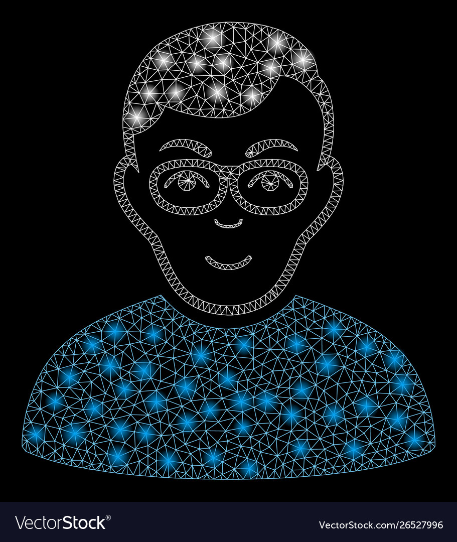 Glowing mesh network nerd man with flare spots vector image Glowing mesh network nerd man with flare spots