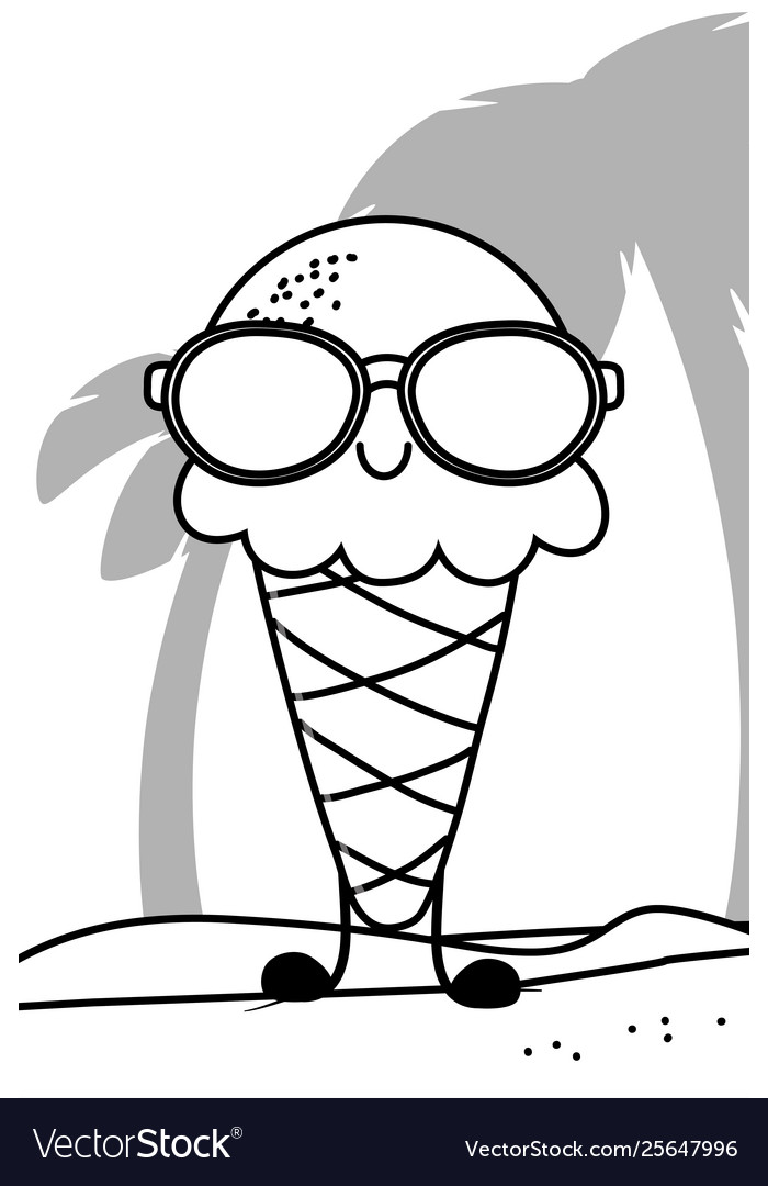 Eiskegel mit Sonnenbrille Cartoon in schwarz