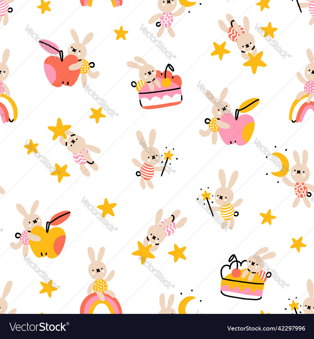 Magic rabbits and stars pattern vector image Magic rabbits and stars pattern