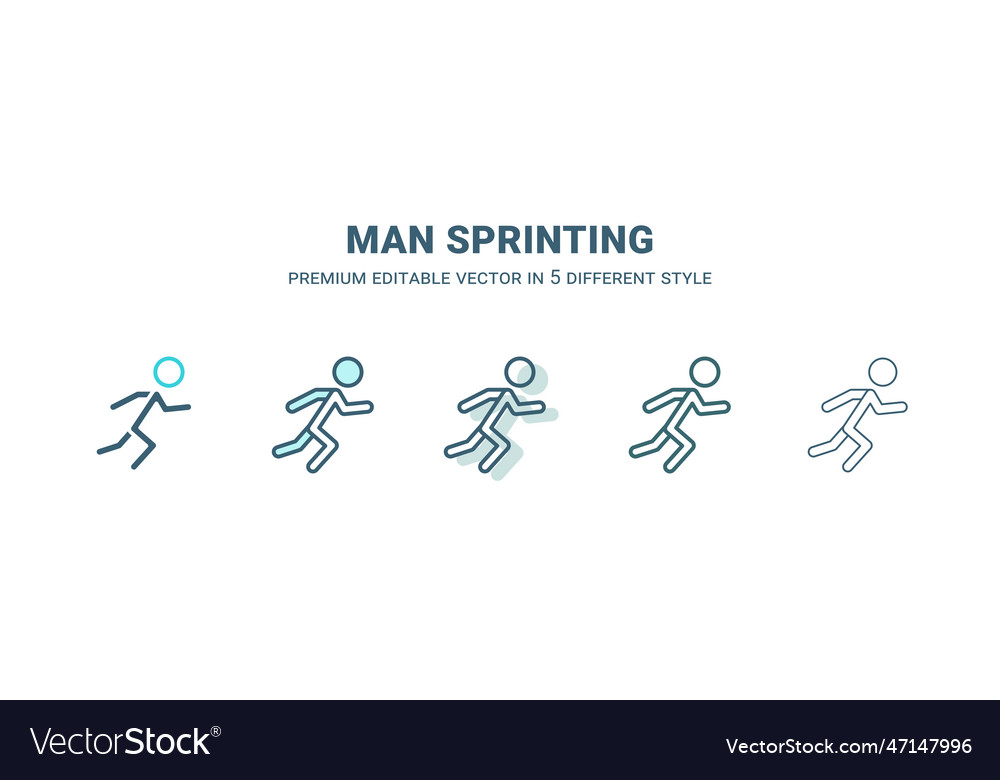 Man sprinting icon in 5 different style outline vector image Man sprinting icon in 5 different style outline