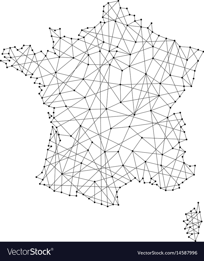 Map of france from polygonal black lines and dots