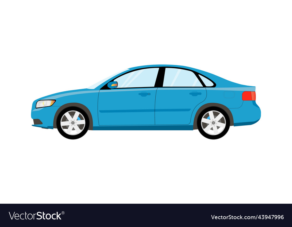 Passenger car is blue sedan