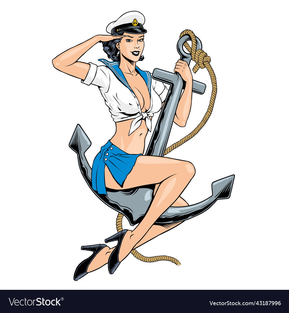 Pin-up attractive captain girl sitting vector image Pin-up attractive captain girl sitting