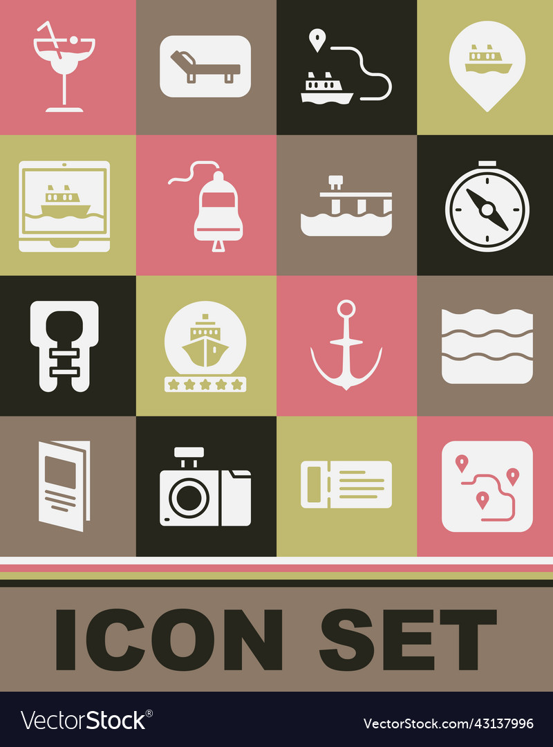 Set route location wave compass ship line path Vector Image Set route location wave compass ship line path
