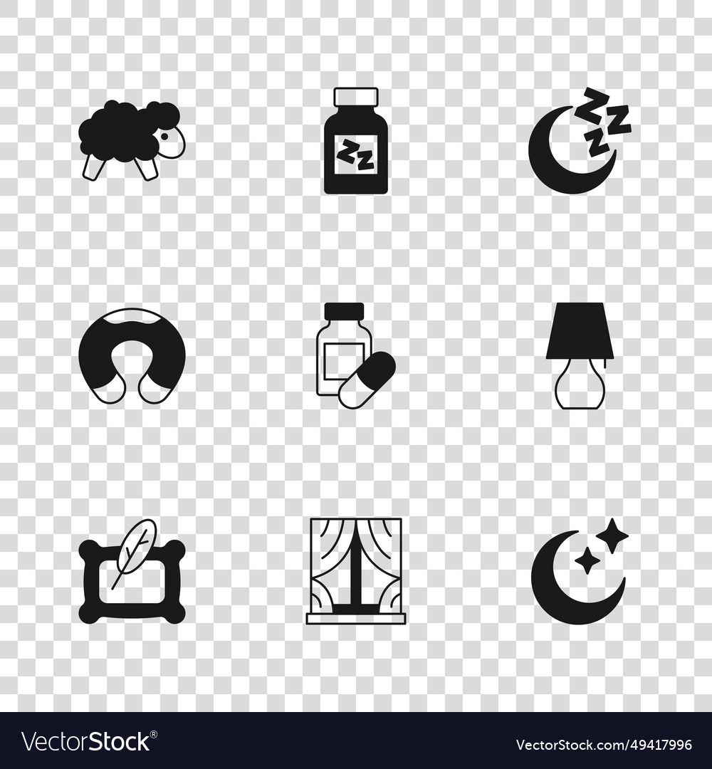 Set window with curtains table lamp moon vector image Set window with curtains table lamp moon