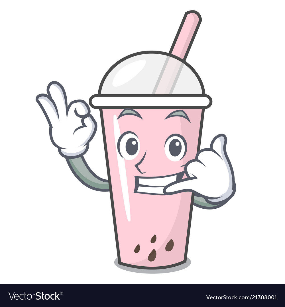 Call me raspberry bubble tea character cartoon