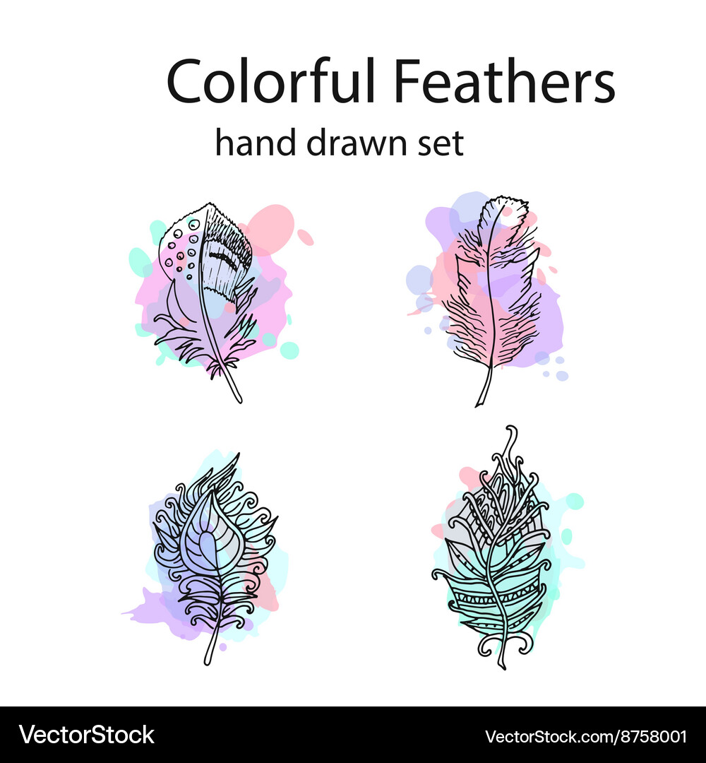 Feathers set hand drawn ethnic elements Royalty Free Vector