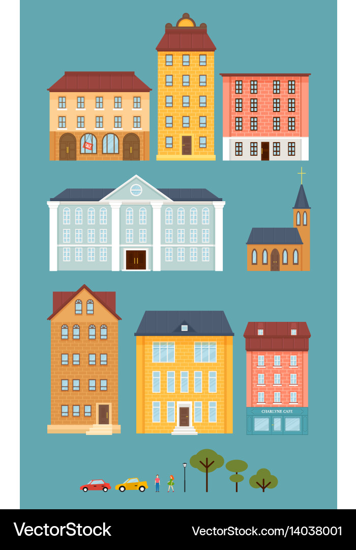 Flat city landscape elements set Royalty Free Vector Image
