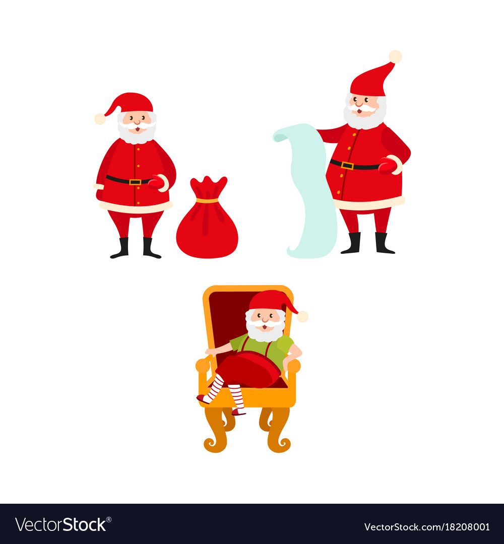 Flat santa claus scenes set