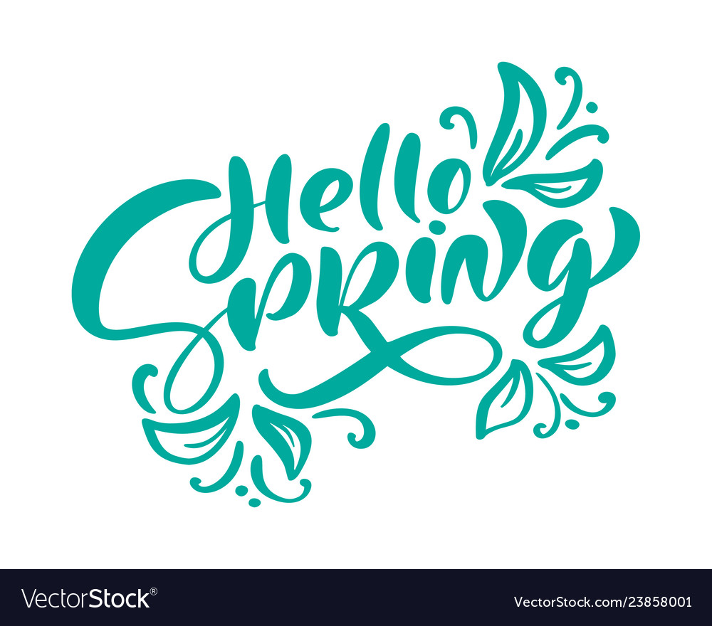 Green calligraphy lettering phrase hello spring Vector Image