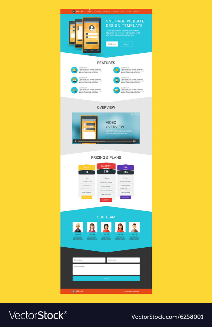 One page website design template in flat style