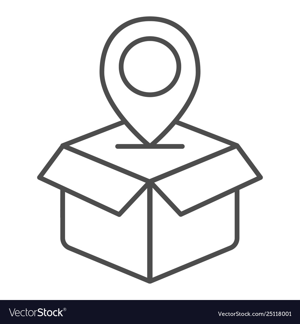 Parcel location thin line icon opened box