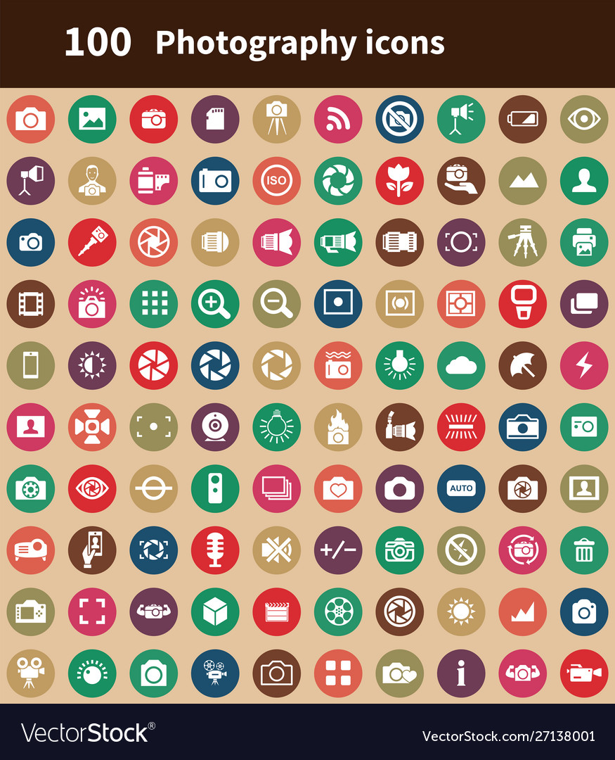 Photography 100 icons universal set for web and ui