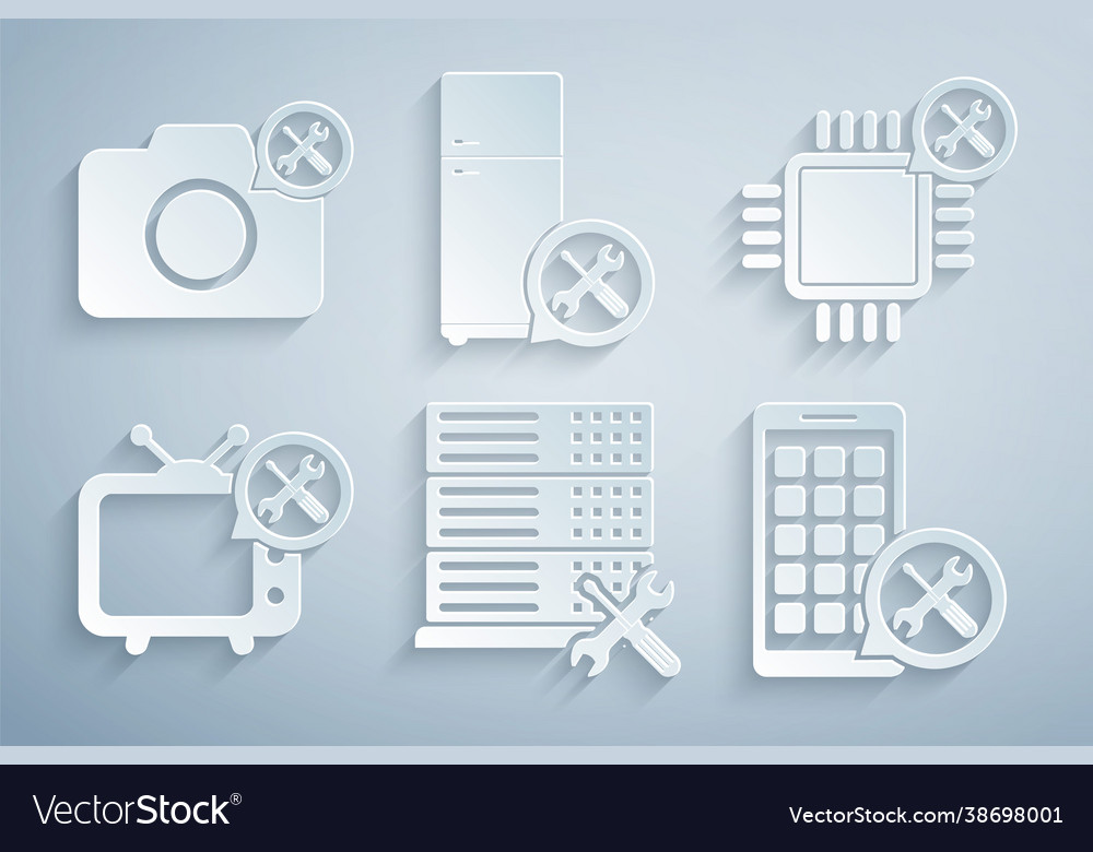 Set database server service processor tv mobile Vector Image