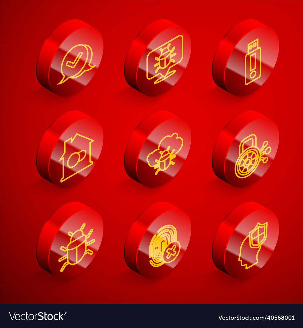Set line check mark in speech bubble system bug vector image Set line check mark in speech bubble system bug