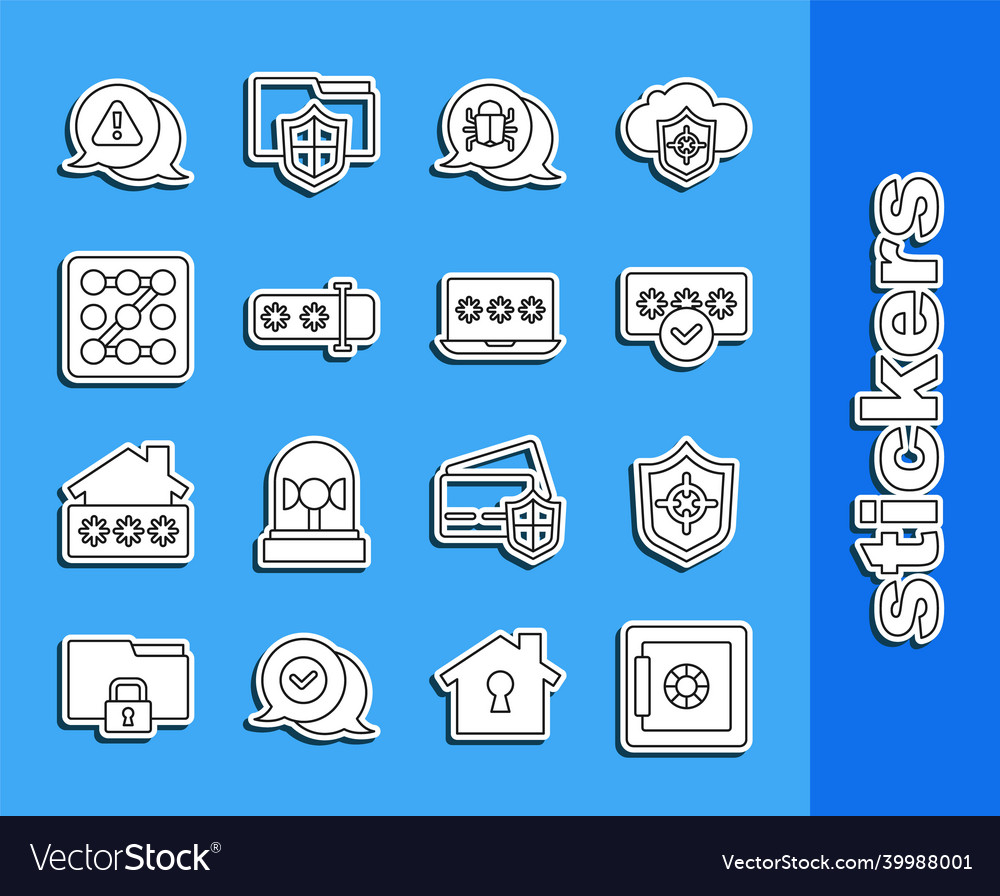 Set line safe shield password protection system Vector Image Set line safe shield password protection system