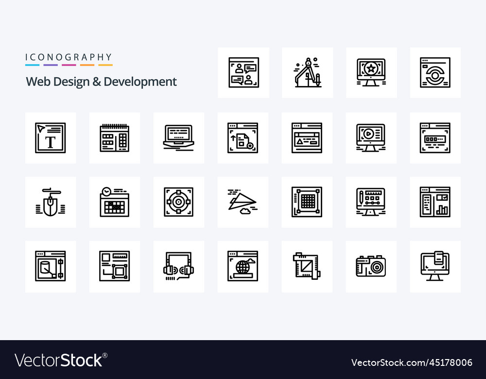 25 web design and development line icon pack