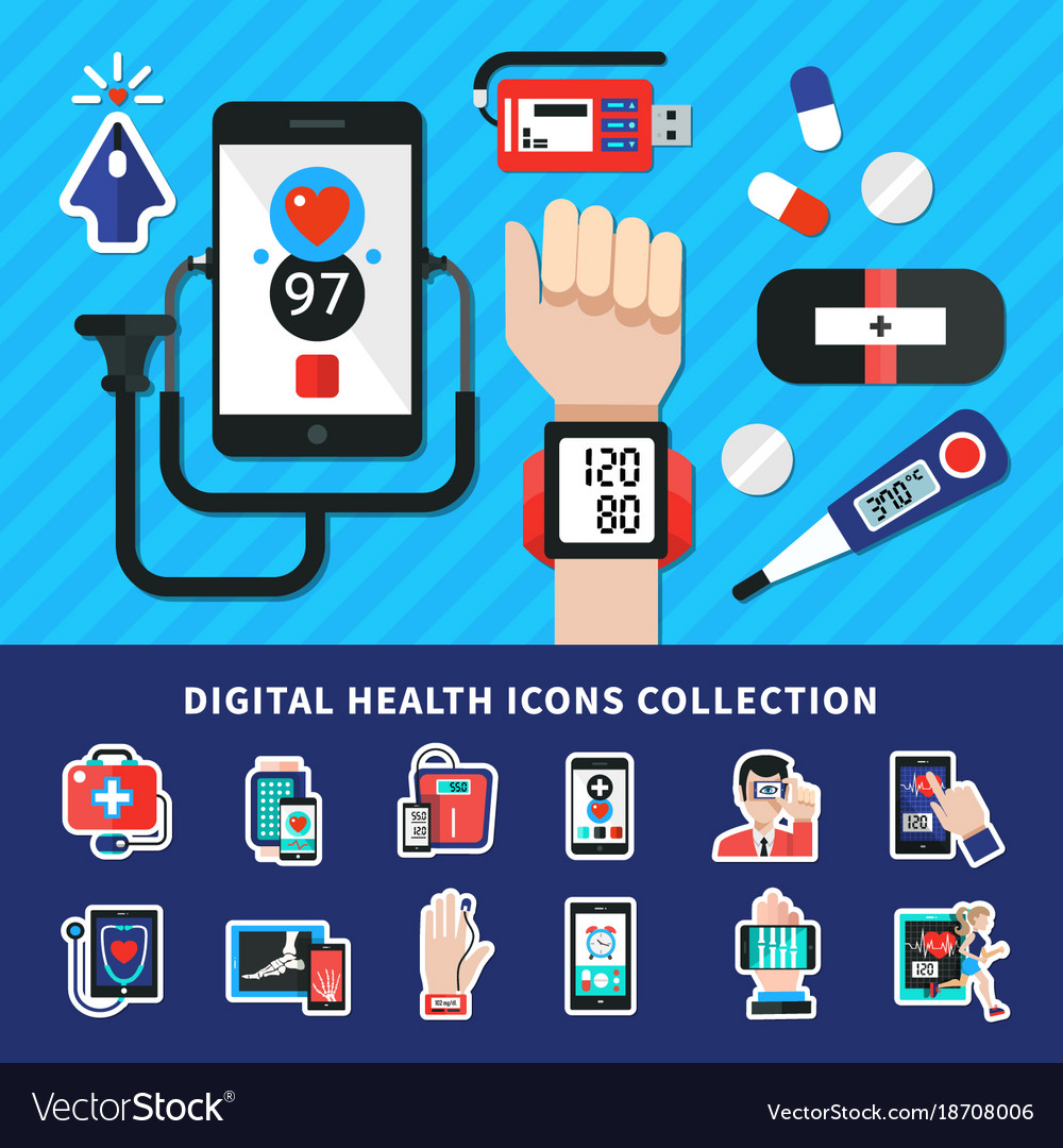 Digital healthcare flat icons collection Vector Image