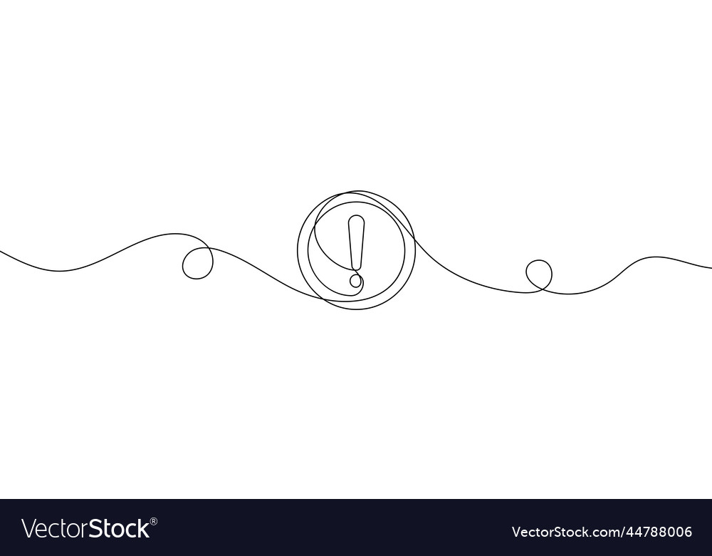 Exclamation mark in continuous line drawing style vector image Exclamation mark in continuous line drawing style