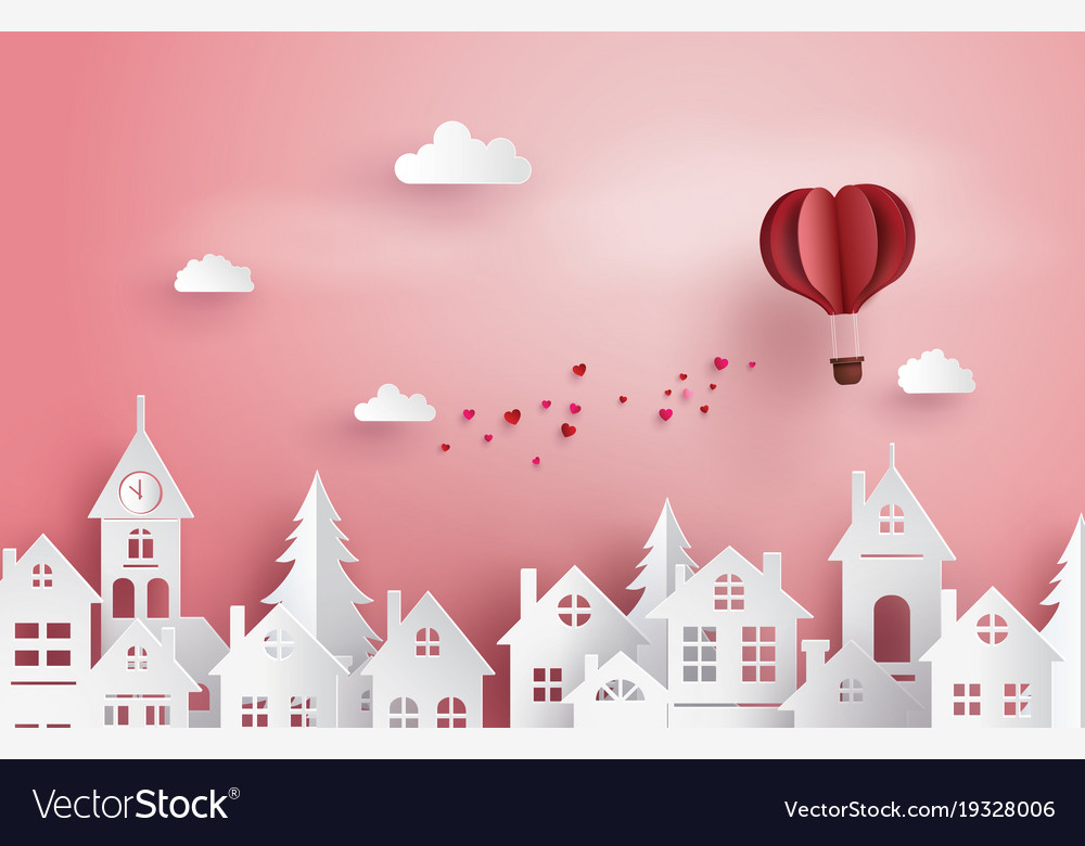 Love and valentine daypaper hot air balloon heart Vector Image