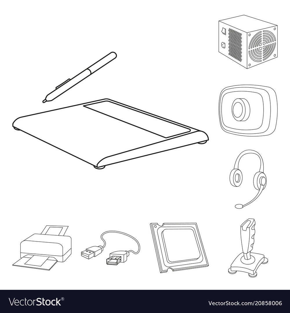Personal computer outline icons in set collection
